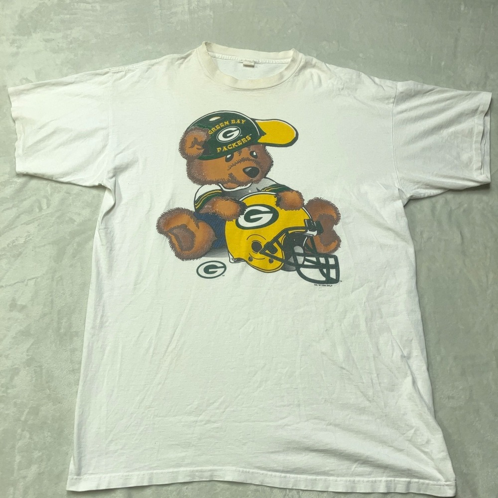 Vintage 1996 Green Bay Packers Helmet Teddy Bear T Shirt Single Stitch NFLP 2XL?